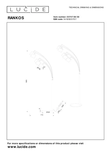 Lucide RANKOS - Vloerlamp - 5xE14 - Zwart - technisch